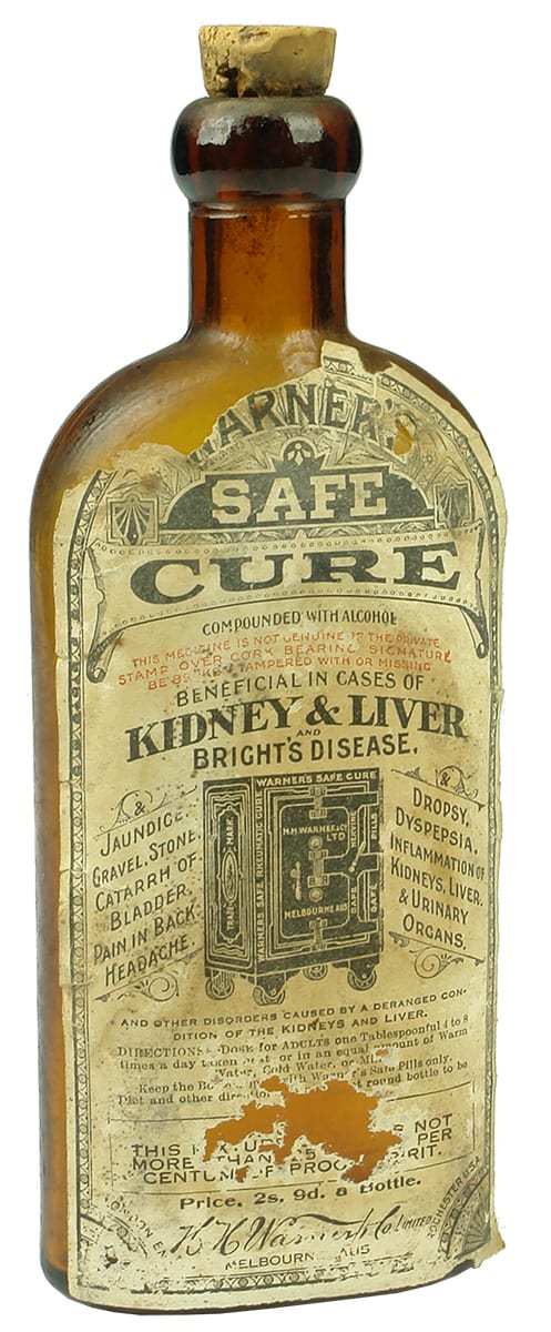 Warner Melbourne Safe Cure Labelled Bottle
