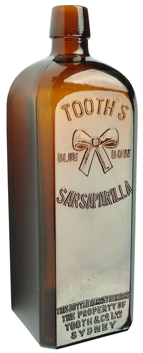Tooths Blue Bow Sarsaparilla Amber Glass Bottle