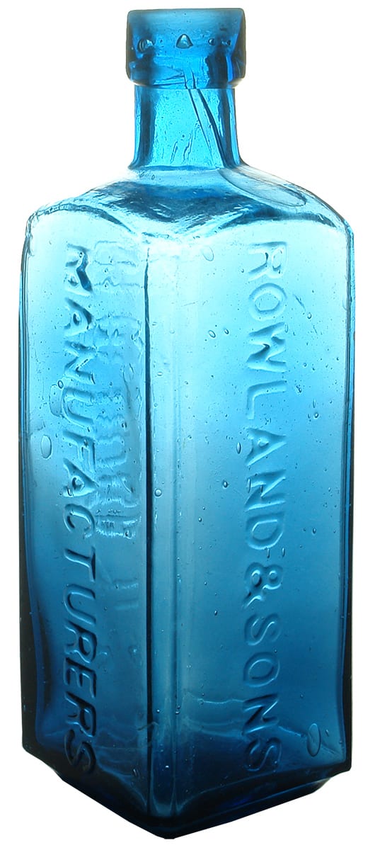 Rowland Manufacturers Blue Glass Antique Sarsaparilla bottle
