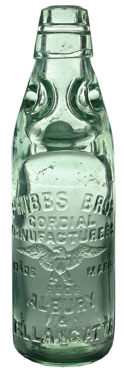 Phibbs Bros Albury Tallangatta Cordial Codd Bottle