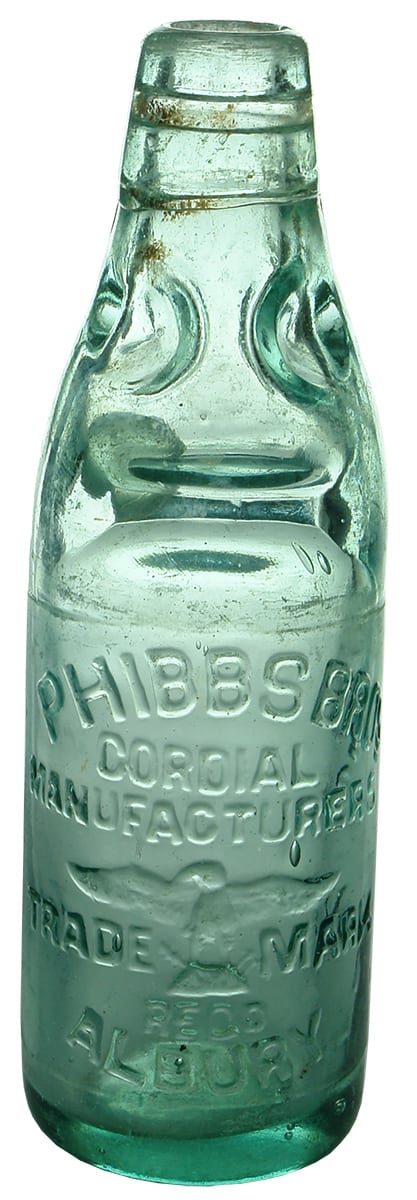 Phibbs Bros Cordial Manufacturers Albury Codd Bottle