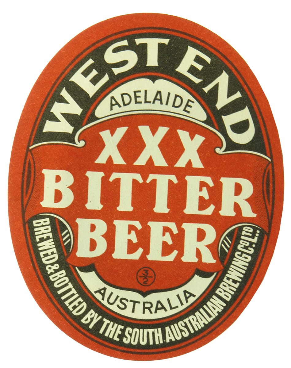 West End XXX Bitter Beer South Australian Brewing Beer Label