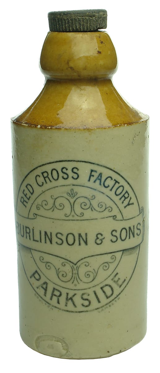 Burlinson Parkside Red Cross Factory ginger beer bottle