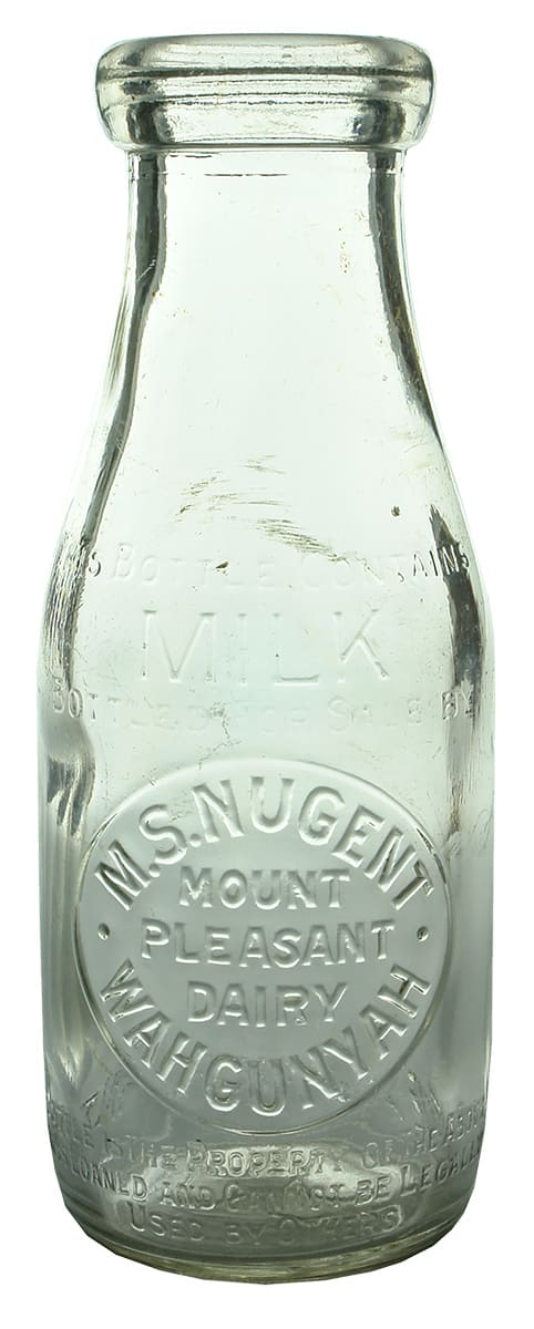 Nugent Mount Pleasant Dairy Wahgunyah Milk Bottle