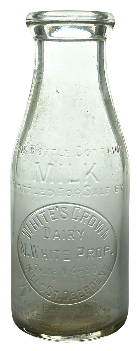 White's Crown Dairy Deepdene Milk Bottle