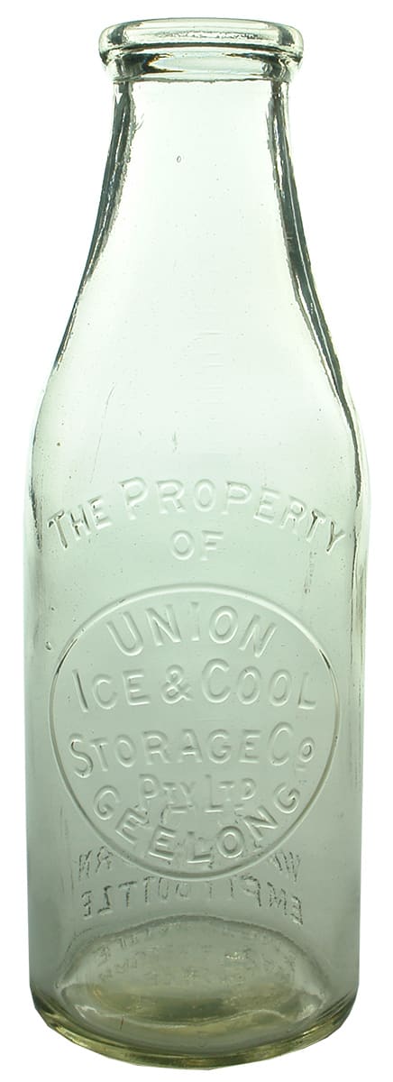 Union Ice Cool Storage Geelong Milk Bottle