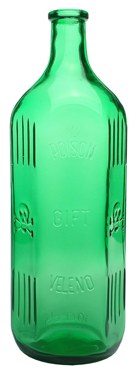 Skull Crossbones Green Glass Poison Bottle