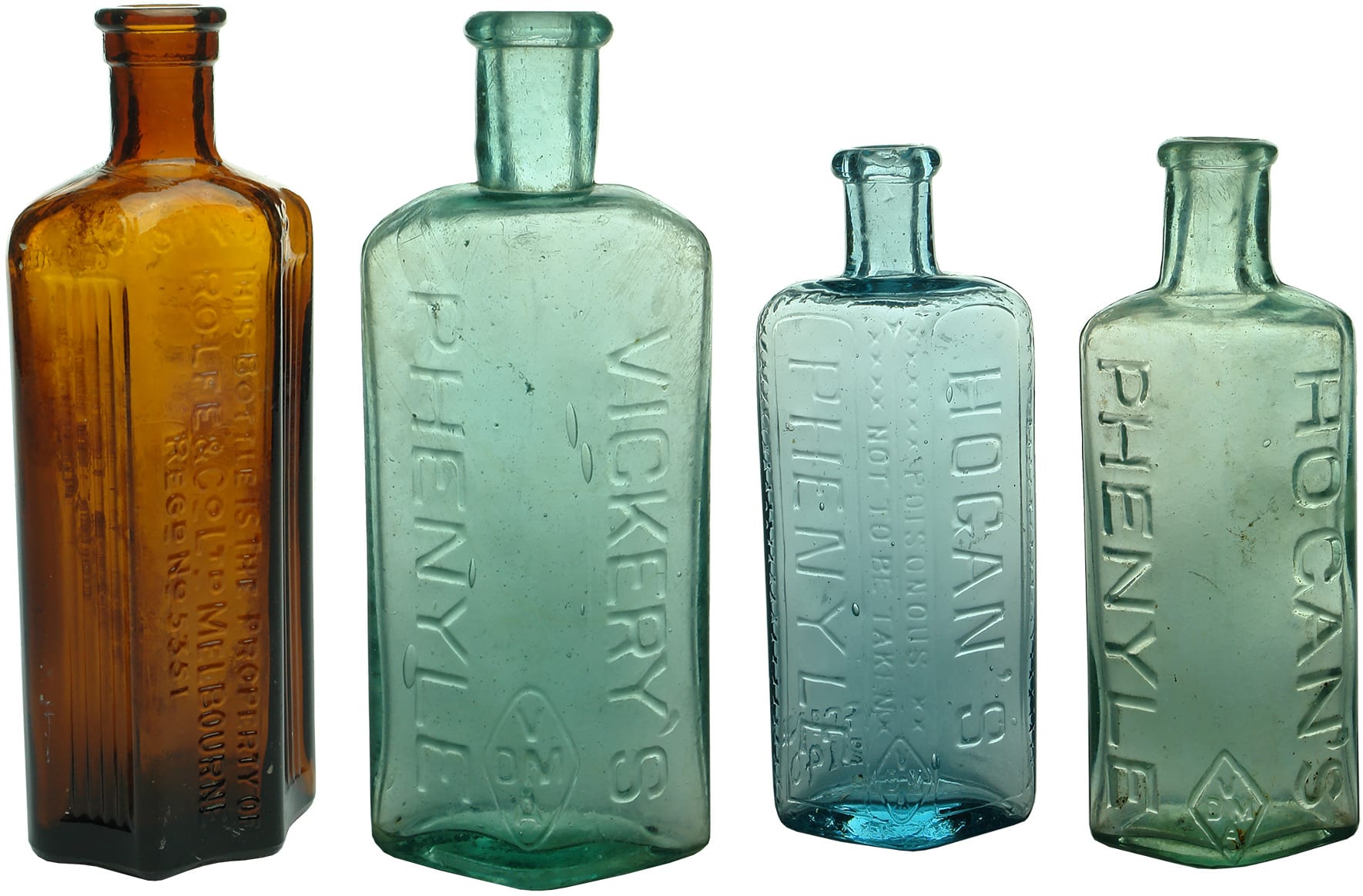 Old Antique Phenyle Bottles