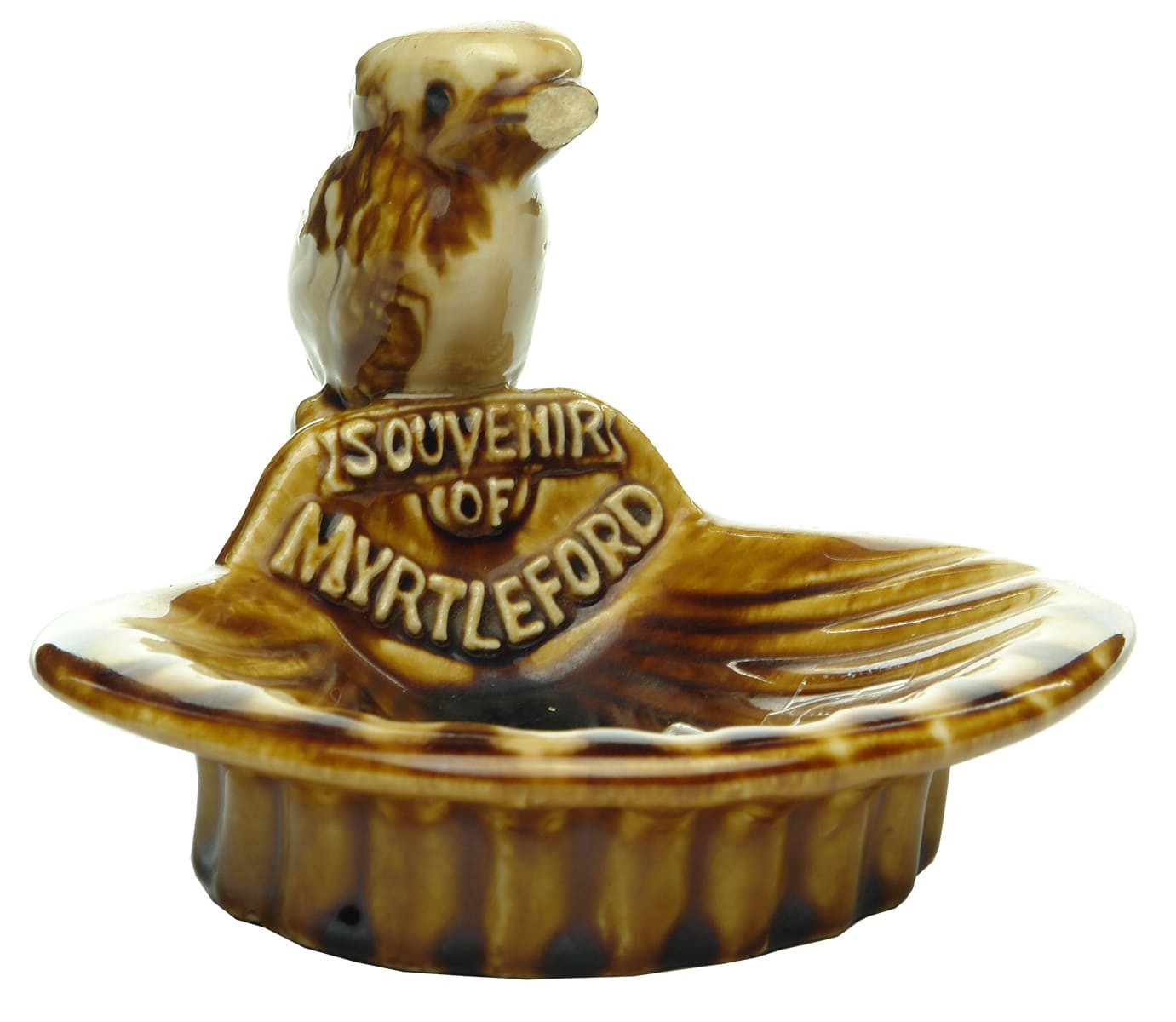 Souvenir of Myrtleford Bendigo Pottery Kookaburra Scallop Ashtray