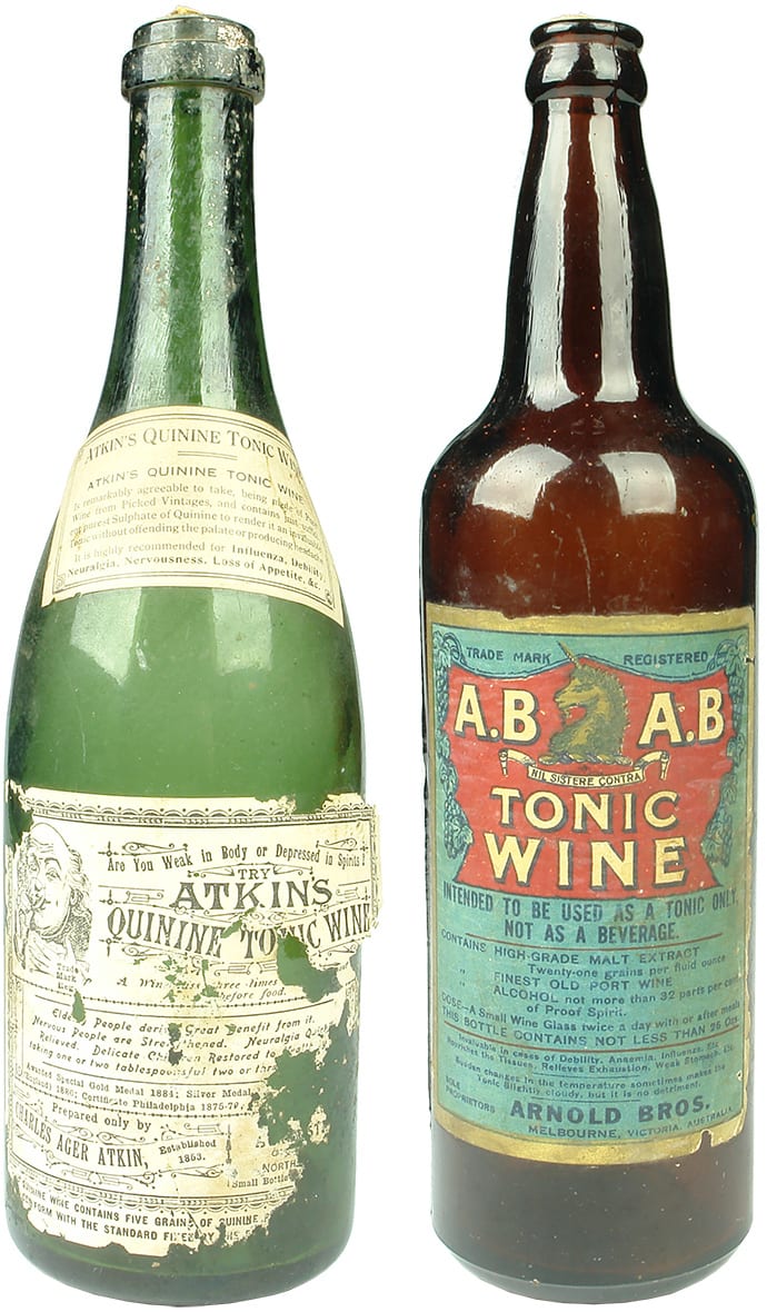 Old Labelled Antique Tonic Wine Bottles