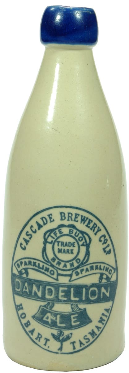 Cascade Brewery Dandelion Ale Blue Lip Stoneware Bottle