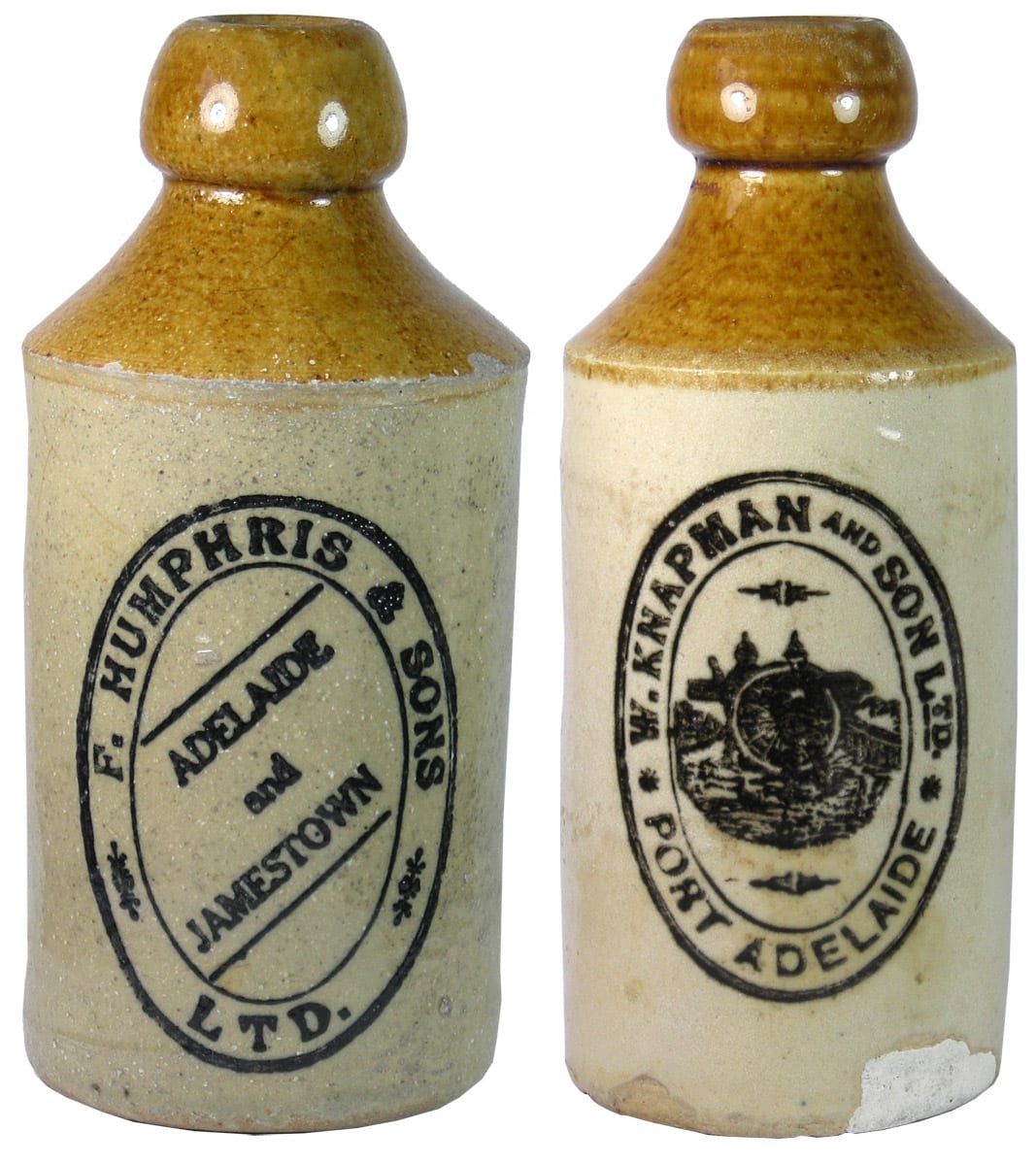 Humphris Knapman Adelaide Stoneware Ginger Beer Bottles