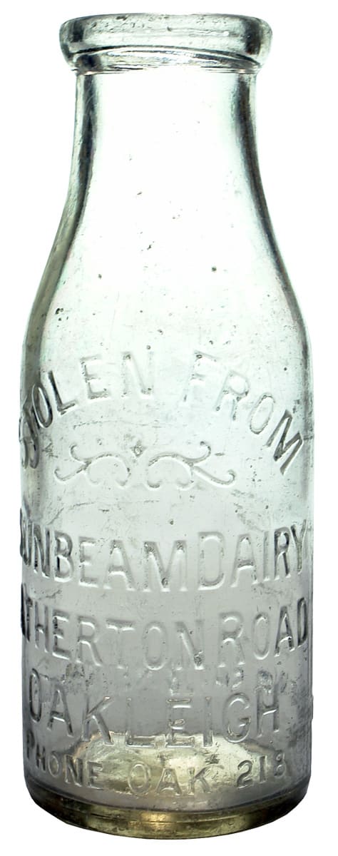 Sunbeam Dairy Atherton Road Oakleigh Milk Bottle