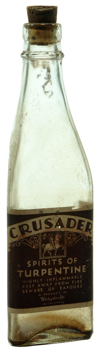 Crusader Turpentine Knight Horseback Labelled VIntage Bottle