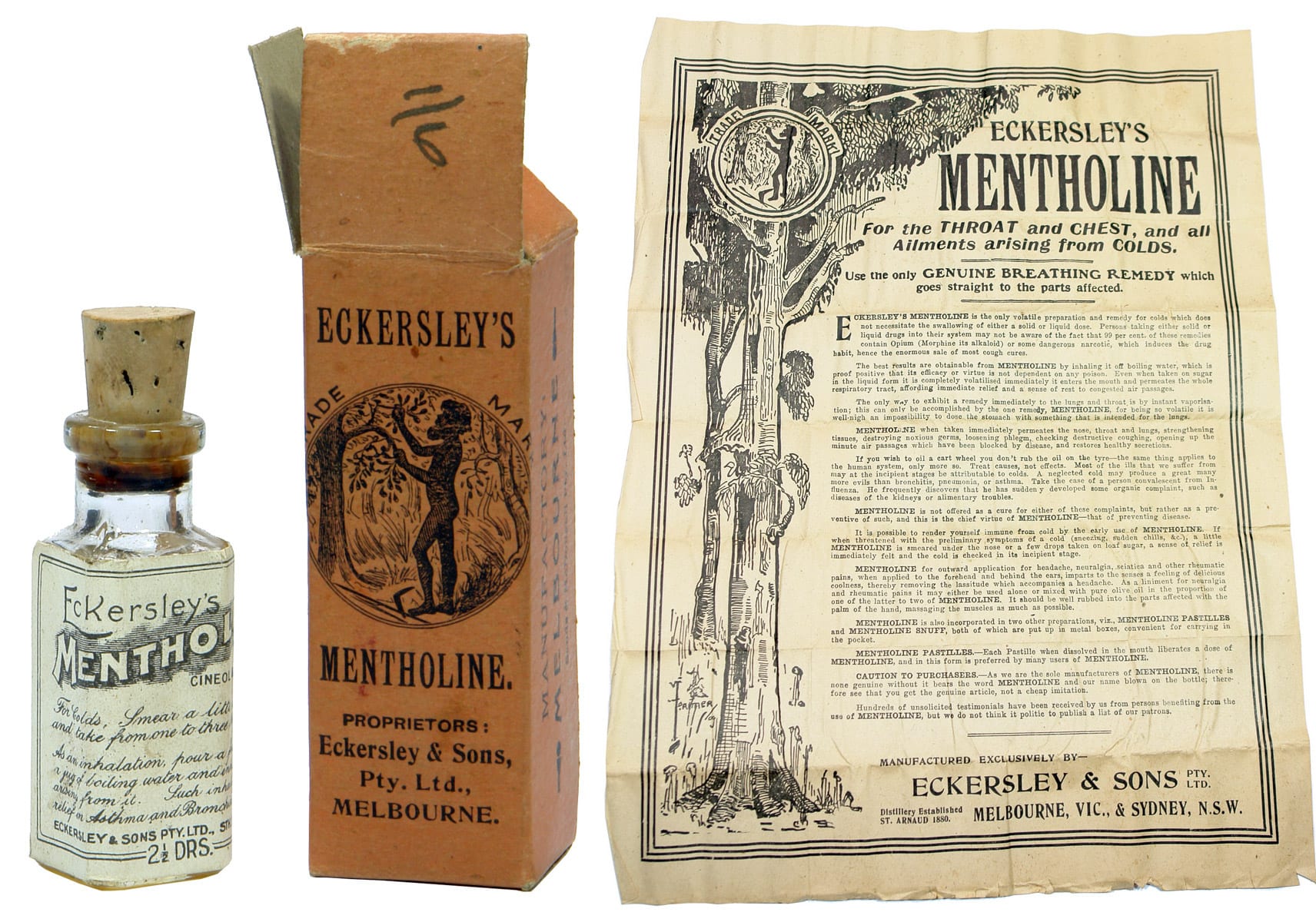 Eckersley's Mentholine Labelled Boxed Vintage Bottle
