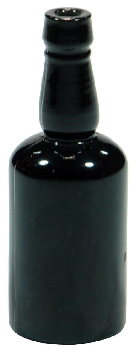 Miniature Black Glass Bottle