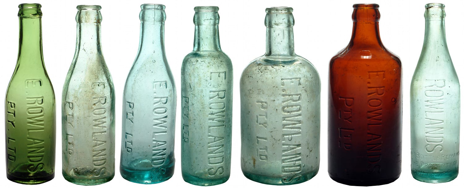 Rowlands Clear Aqua Green Crown Seal Bottles