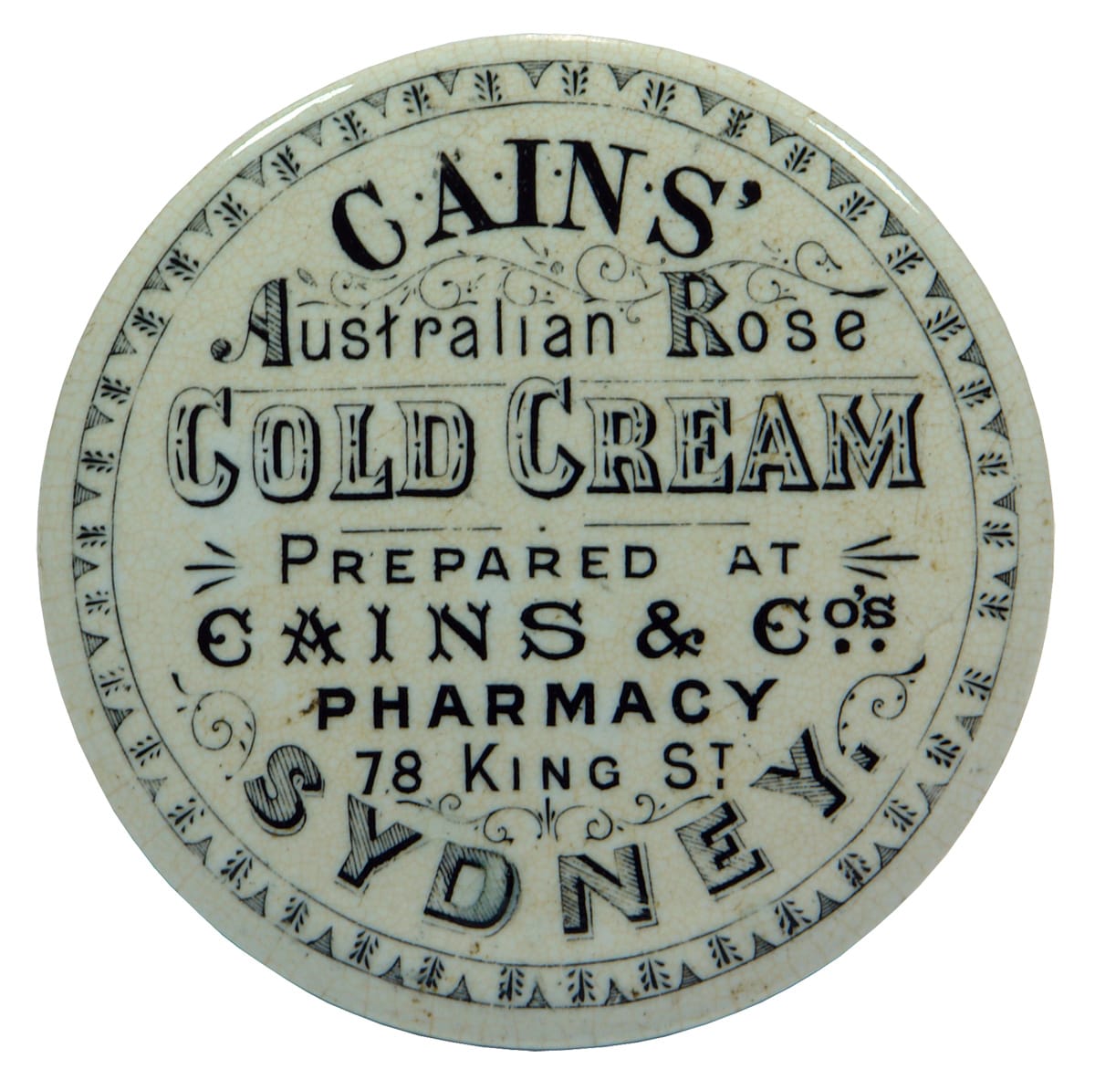 Cains Australian Rose Cold Cream Sydney Potlid