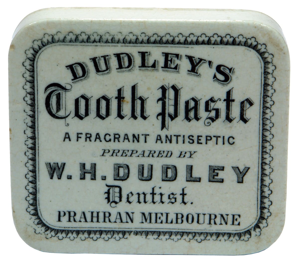 Dudley's Tooth Paste Prahran Dentist Pot Lid