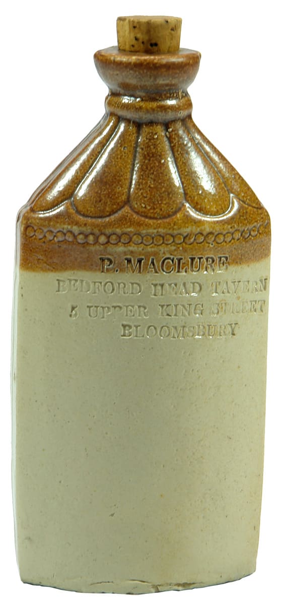 Maclure Bedford Head Tavern Bloomsbury Stoneware Flask