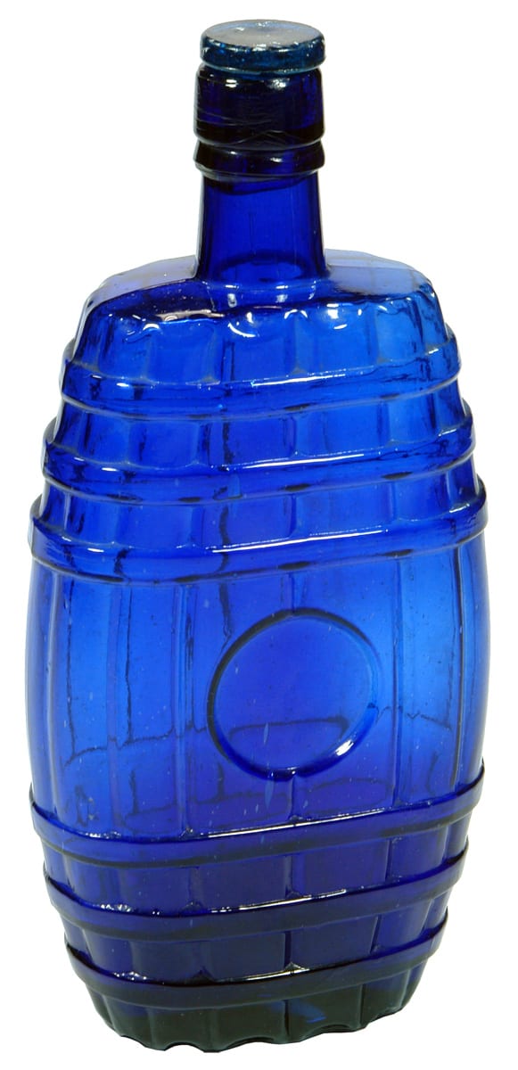 Cobalt Blue Barrel Shaped Glass Flask Bottle