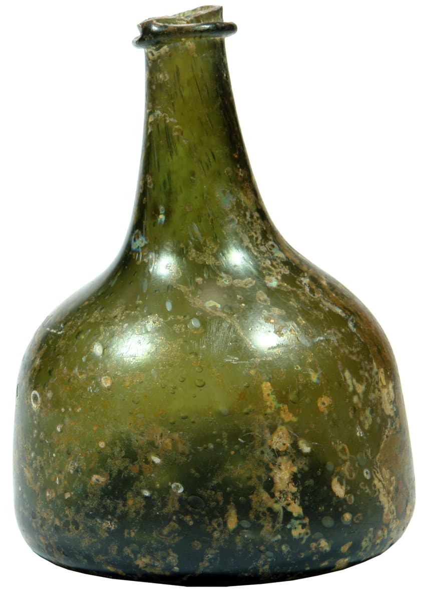 Green Glass Pontil English Mallet Bottle