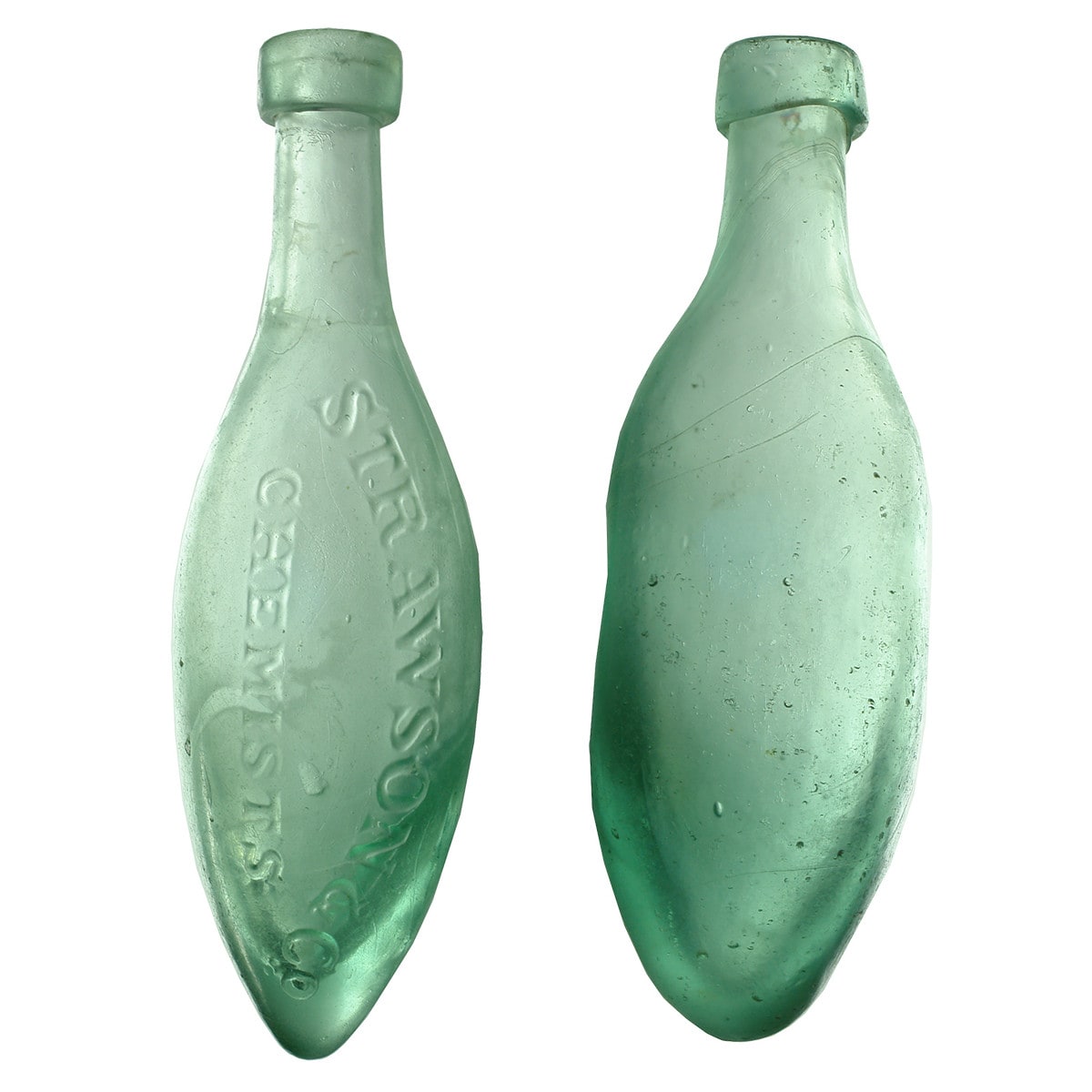 Pair of early Square Collar Torpedos: Strawson & Co., Chemists, Liverpool and a stubby shaped plain one.
