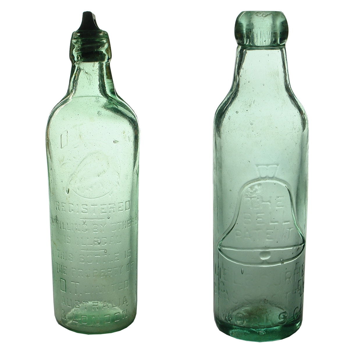 Pair of Aerated Waters: OT Limited Internal Thread and Bell Patent, Melbourne Glass Works. (Victoria)