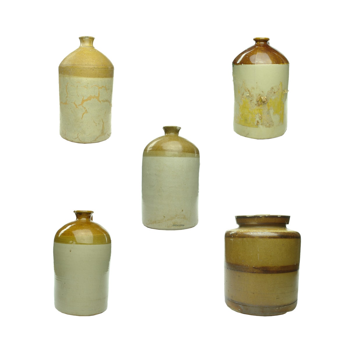Five large Plain Demijohns/Jar. Bendigo Pottery and unstamped. (NOT FOR POST, PICKUP ONLY)