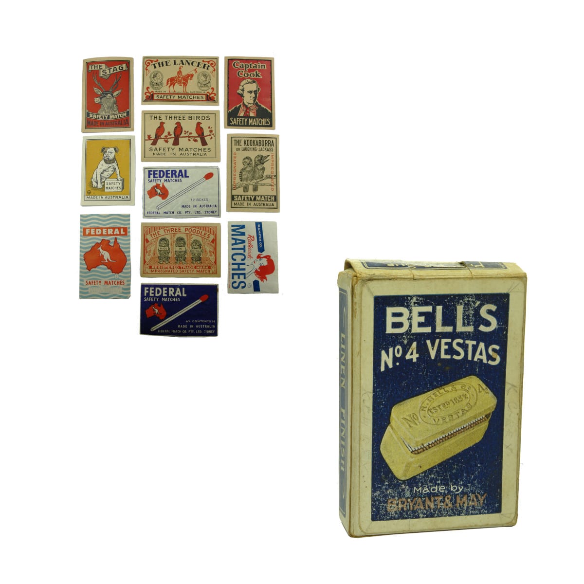 Set of Playing Cards advertising Bell's Vestas and 11 large Matchbox Labels.