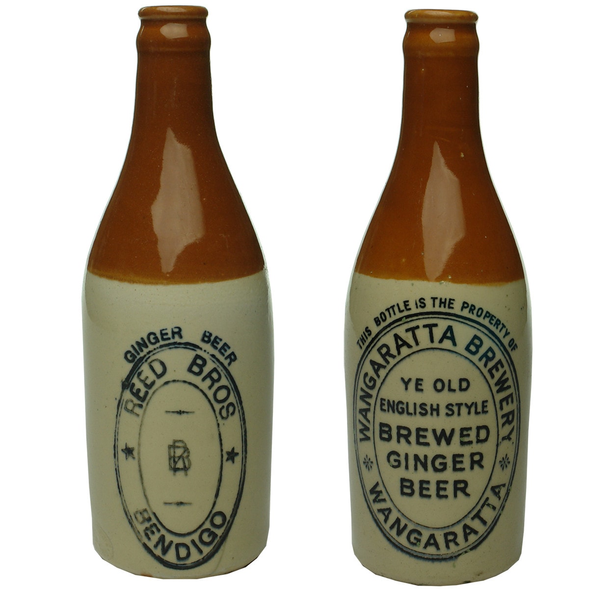 Pair of Crown Seal Ginger Beers: Reed Bros., Bendigo and Wangaratta Brewery. Both in great condition! (Victoria)