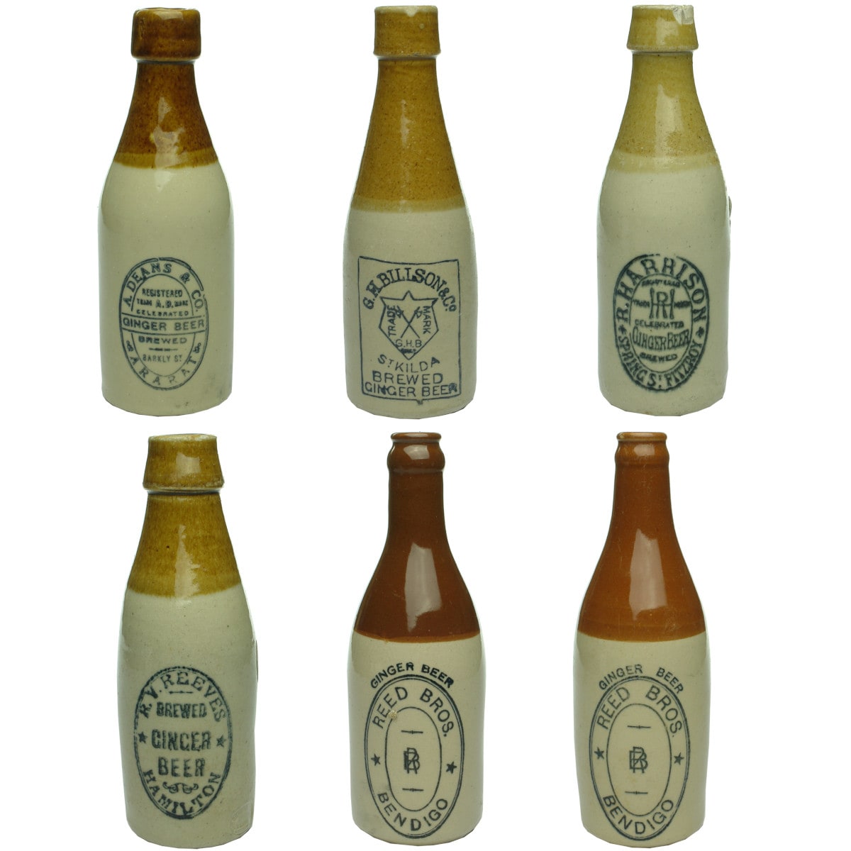 6 Ginger Beers: Deans; Billson; Harrison; Reeves; 2 x Reed Bros. (Victoria)