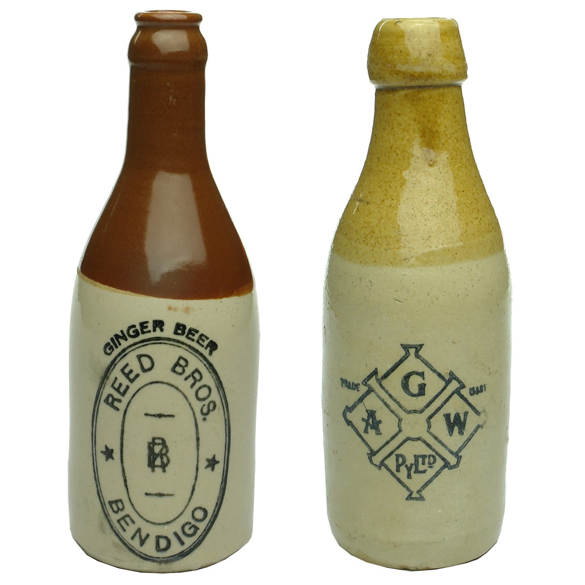 Pair of Ginger Beers: Reed Bros, Bendigo and Geelong Aerated Waters. (Victoria)