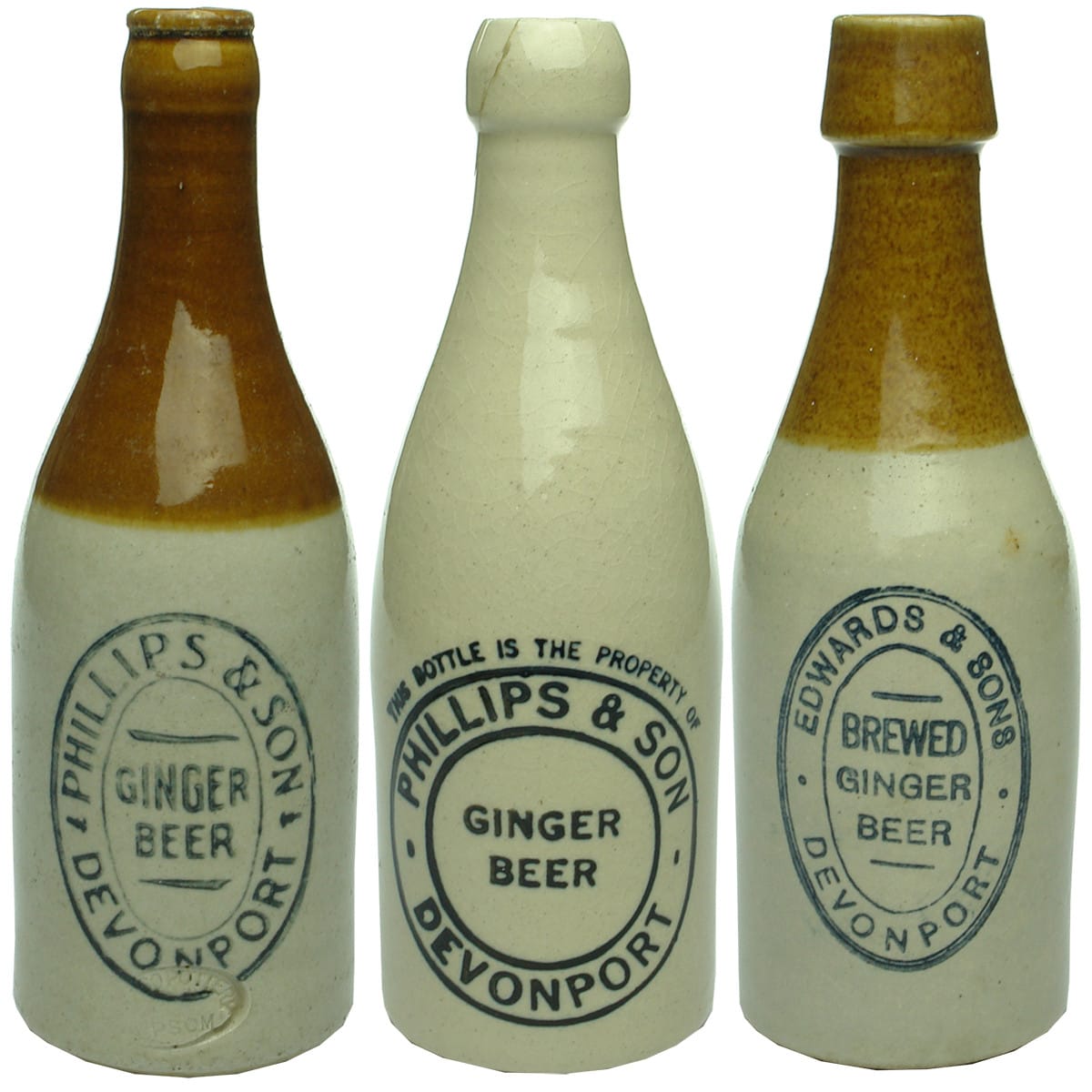3 Tasmanian Ginger Beers: 2 x different Phillips and Edwards, Devonport. (Tasmania)