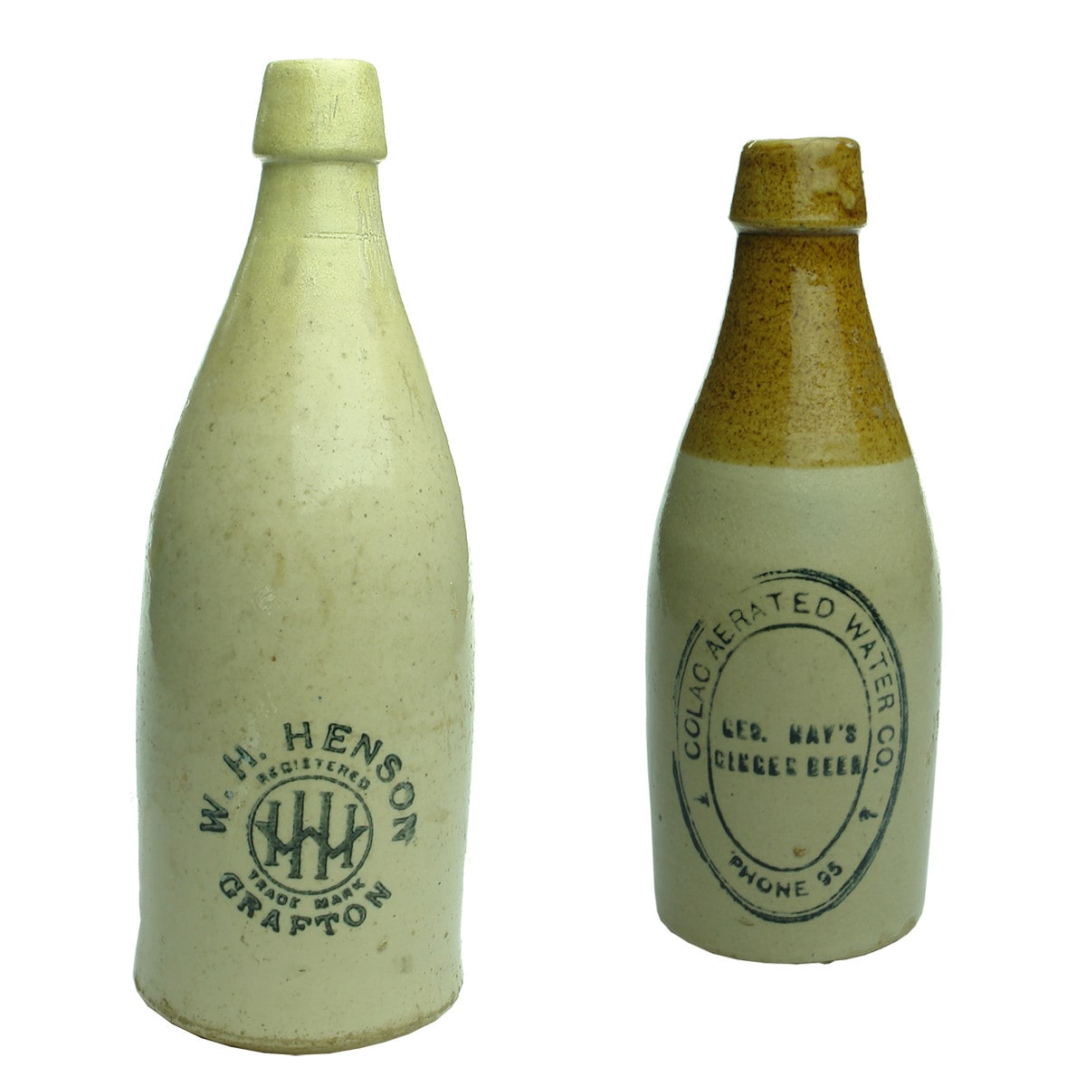 Pair of Ginger Beers: 26 oz Henson, Grafton and 10 oz Colac Aerated Water Co. (New South Wales & Victoria)