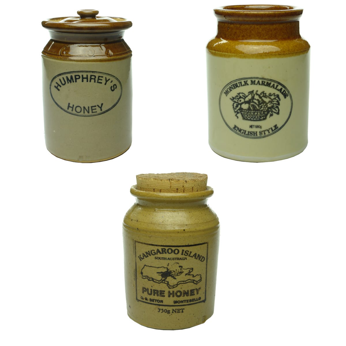 Three Jars. Humphrey's Honey. Kangaroo Island Honey; Monbulk Marmalade SPC. (South Australia & Victoria)