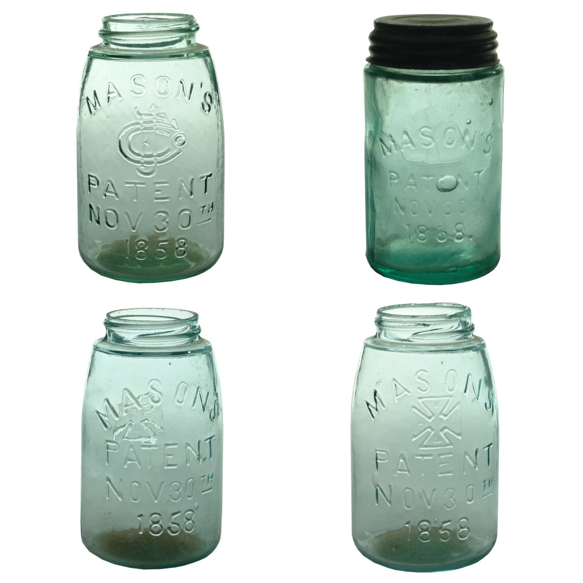 Four Pint Fruit Jars: All different Mason's varieties.