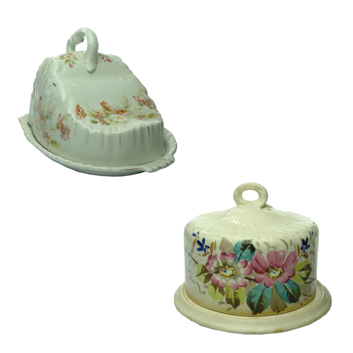 Two Cheese Dishes. Large Size with Floral Pattern and Franz Anton Mehlem Royal Bonn