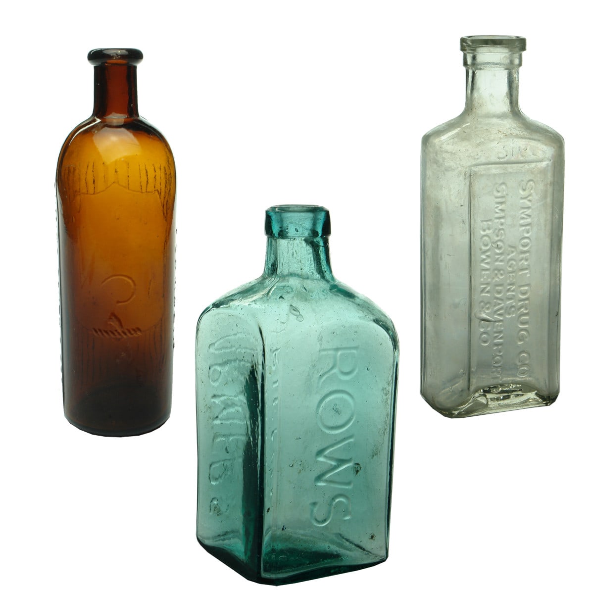 Three Chemist type Items: Cuming Smith Formalin; Rows Farmers Friend; Symport Drug Co.