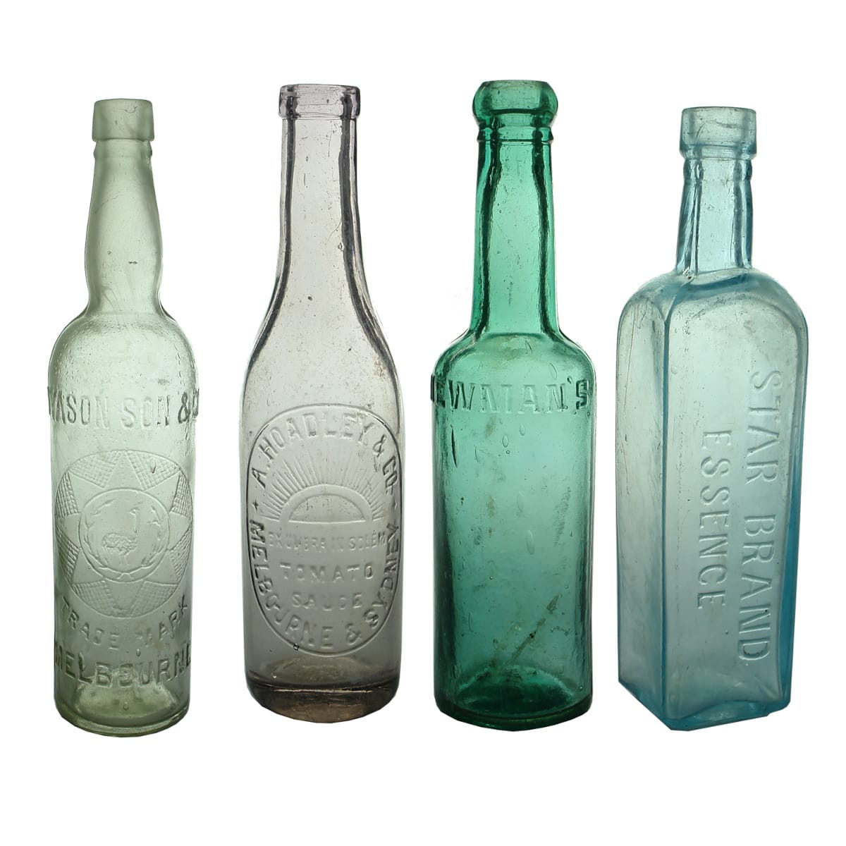 Four Household Bottles: Dyason, Melbourne; Hoadley; Newman's; Star Brand Essence.