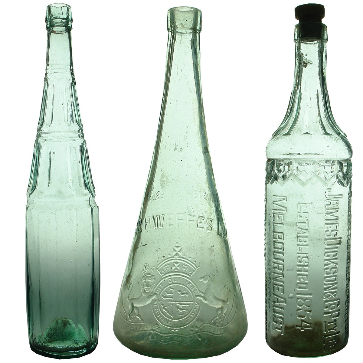 3 Bottles: Goldfields Vinegar and 2 Cordials - Schweppes and James Dickson.