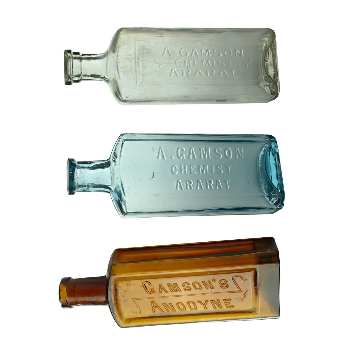 Three A. Gamson, Ararat Chemist Bottles. (Victoria)