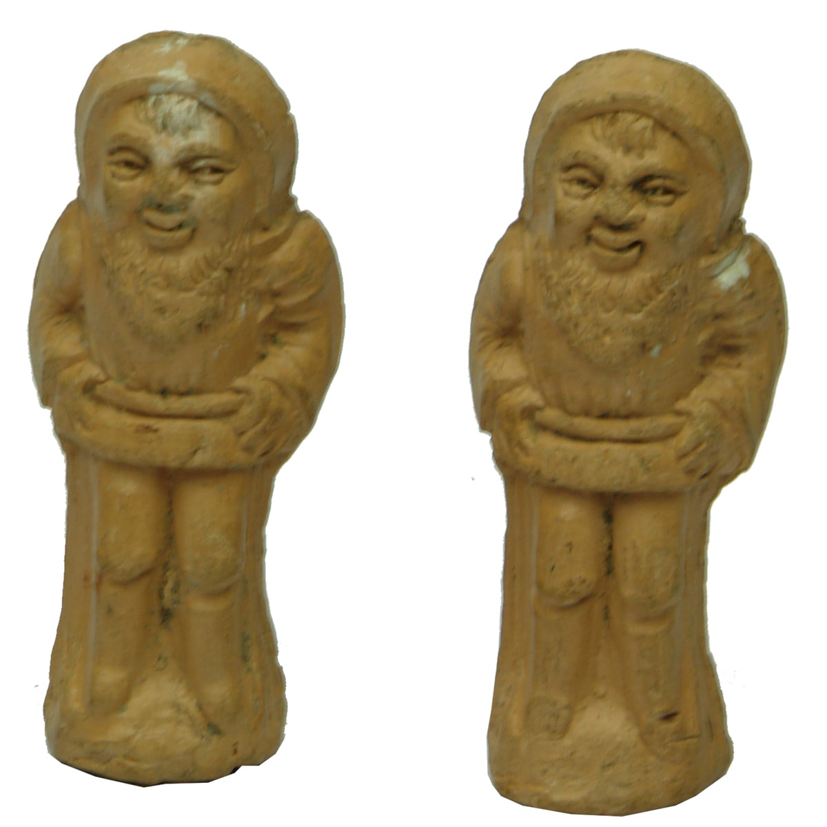 Two small terracotta gnomes. Whistles?