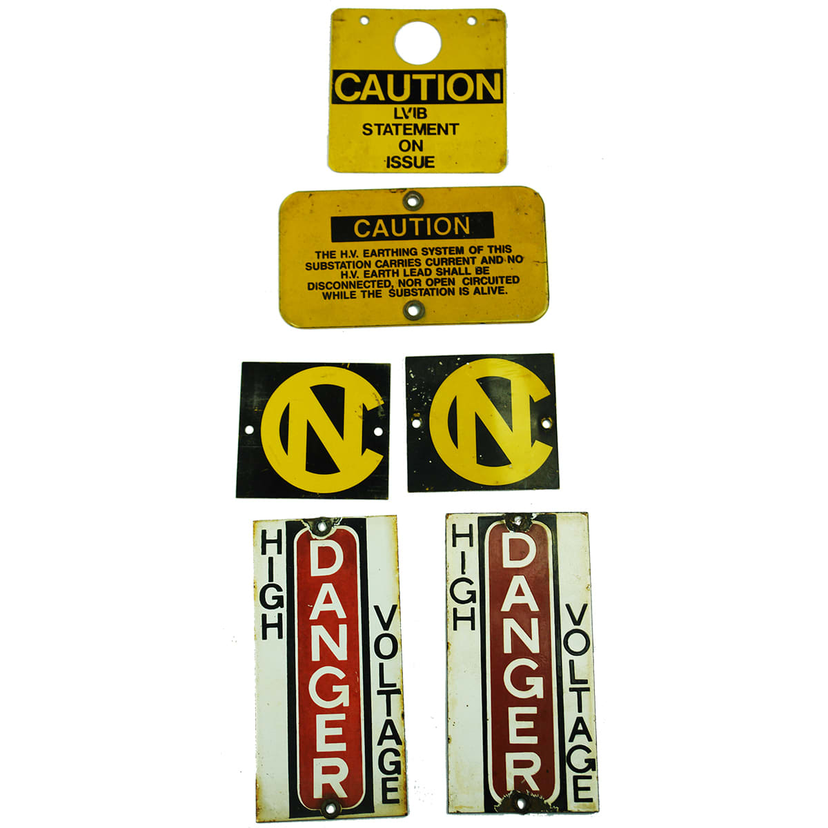 11 Electricity enamel & printed signs. High Voltage. Substation. Brass plaques.