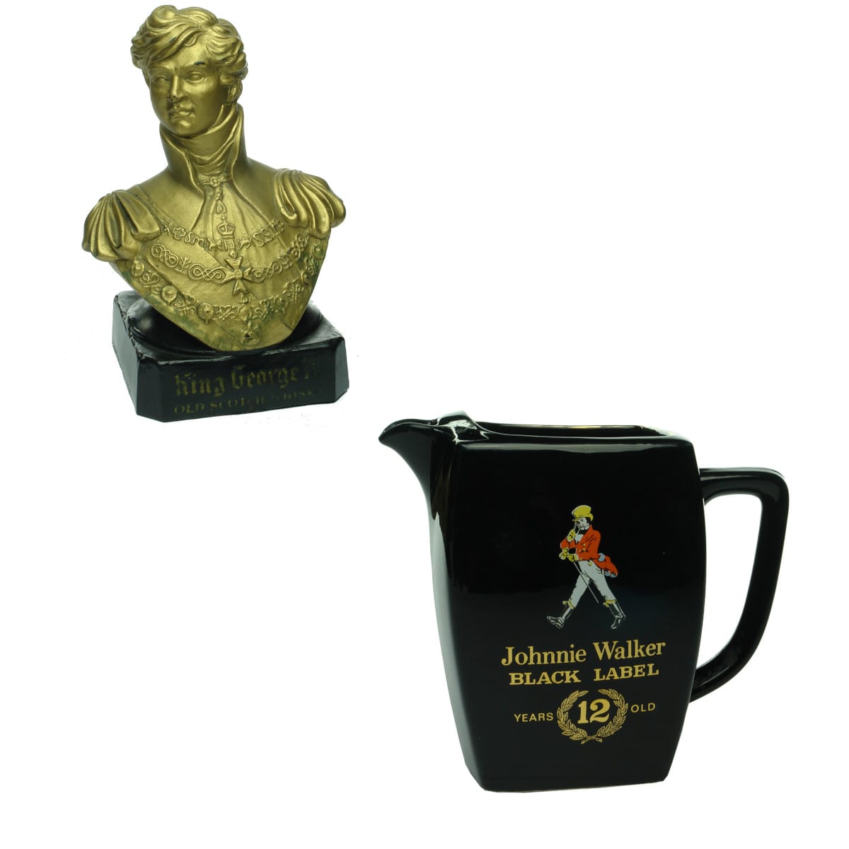 Pair of Whisky Items: King George IV advertising statue; Johnnie Walker Black Label Water Jug.