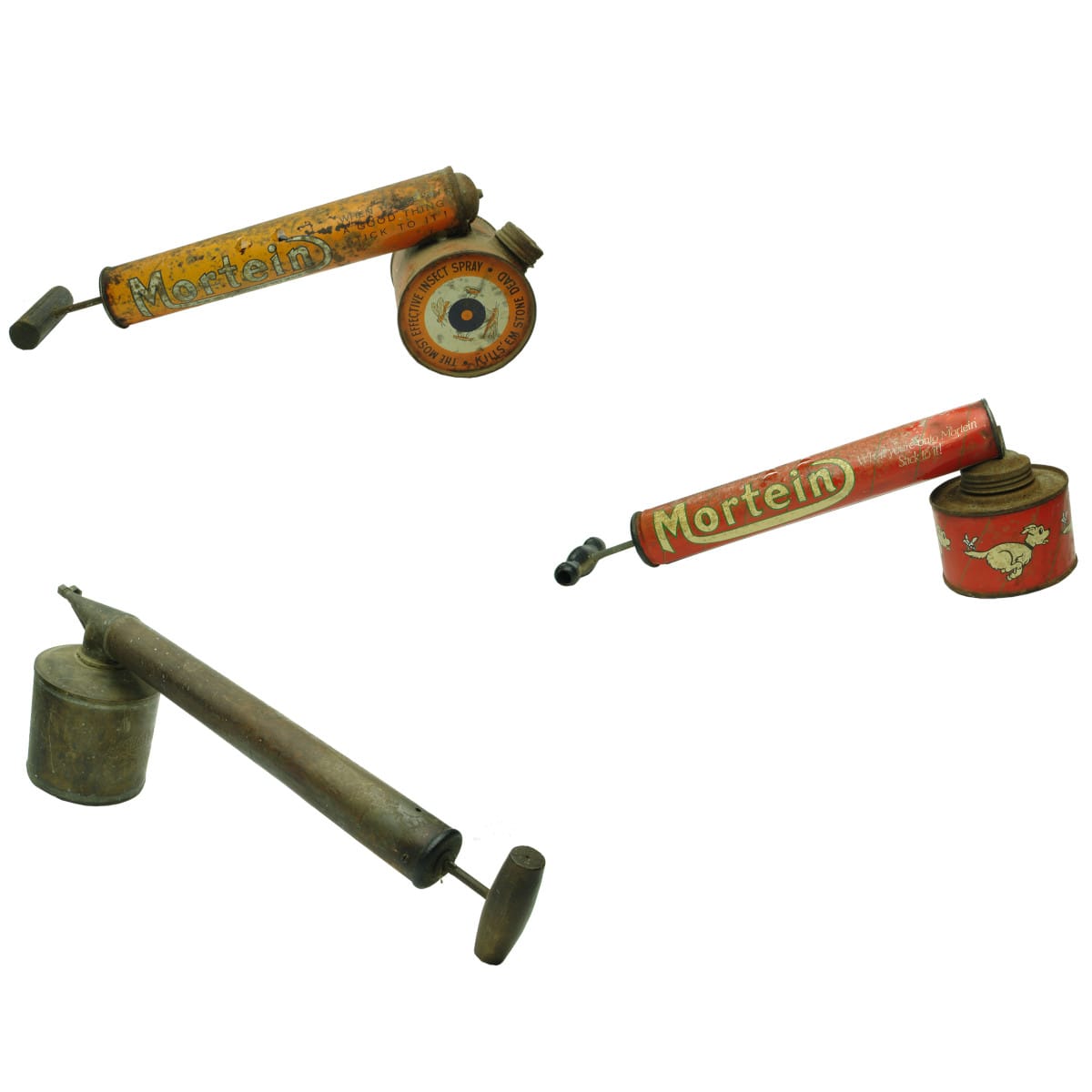 Three Pesticide Sprayers: 2 x different Mortein & Brass AutoSpray, E. G. Brown Co., Rochester NY.