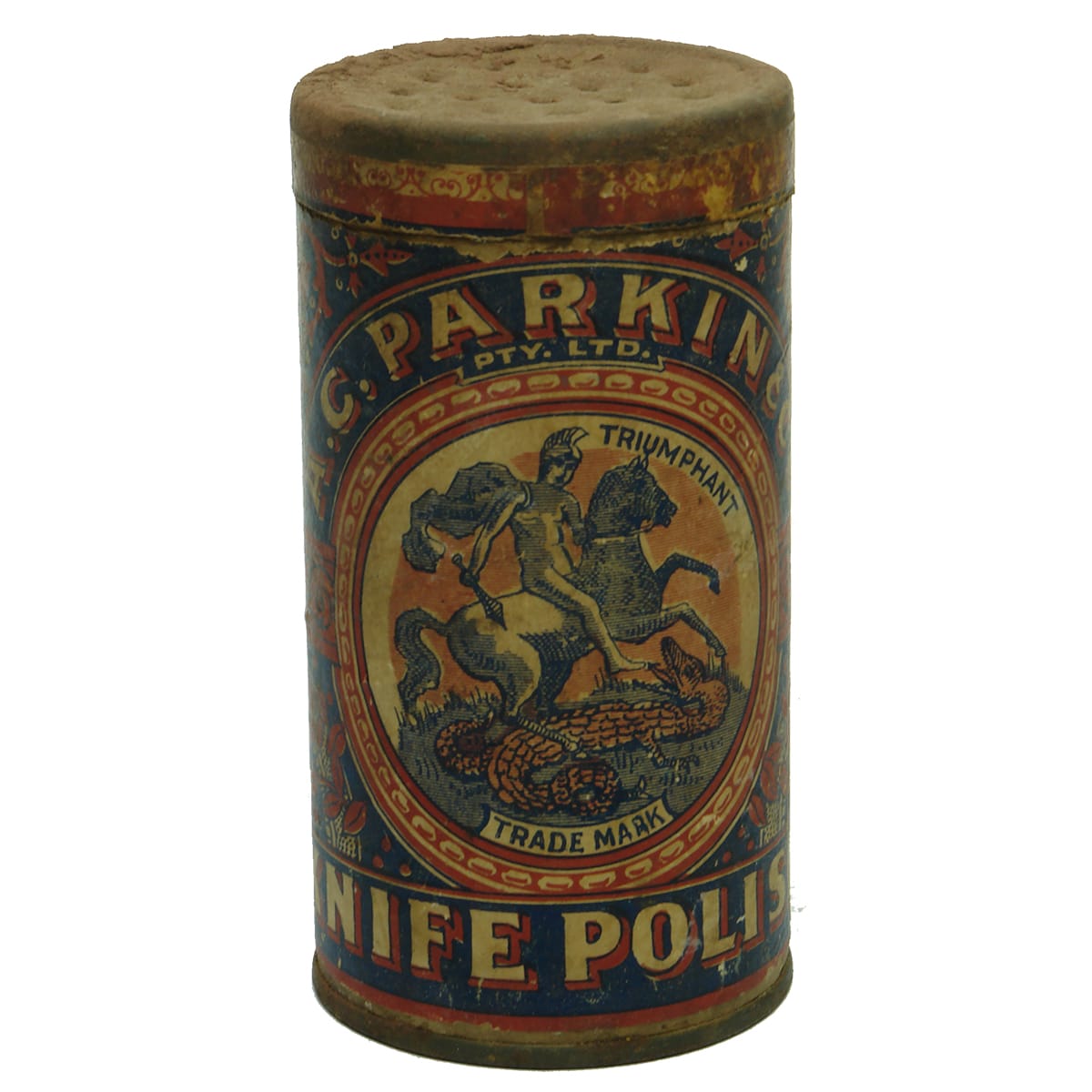 Tin. A. C. Parkin, North Carlton, Knife Polish. Cardboard container. (Victoria)