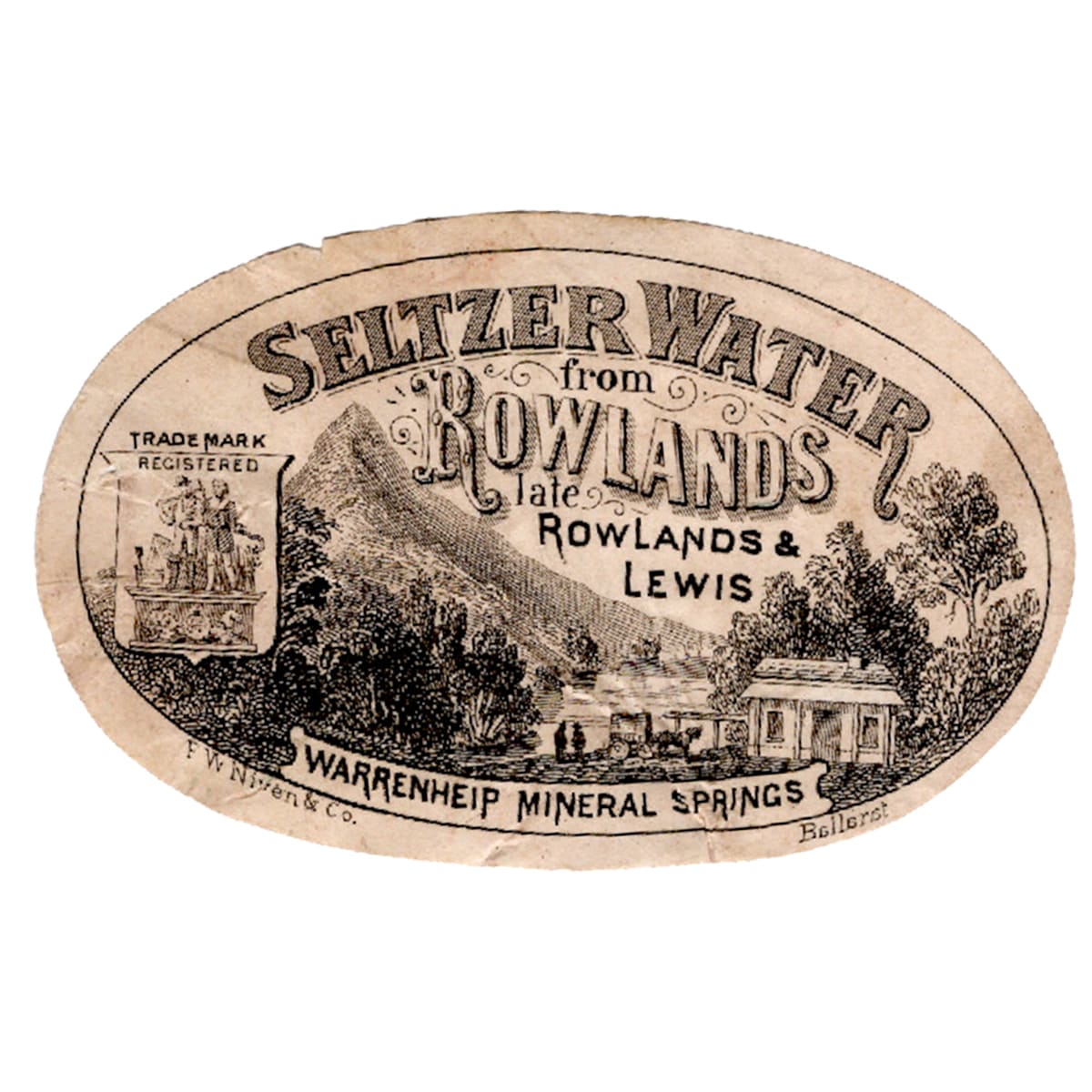 Label. Rowlands Seltzer Water. Warrenheip Mineral Springs. (Victoria)