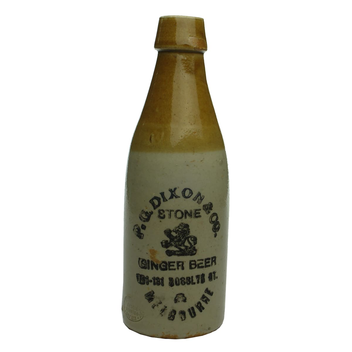 Ginger Beer. P. G. Dixon & Co., Melbourne. Bendigo Pottery Coy Ltd. Tan Top. (Victoria)