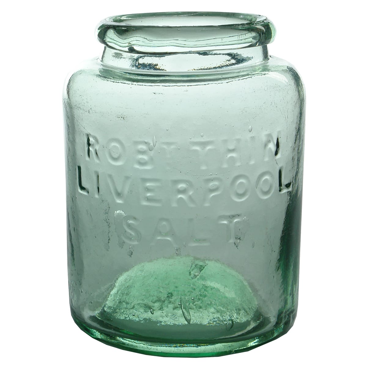 Jar. Robt Thin, Liverpool. Salt. Aqua. 2 Pound. (United Kingdom)